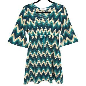 Nikki Poulos Crochet Knit Mini Dress Cover Up Chevron Zig Zag Size Small‎ Beachy